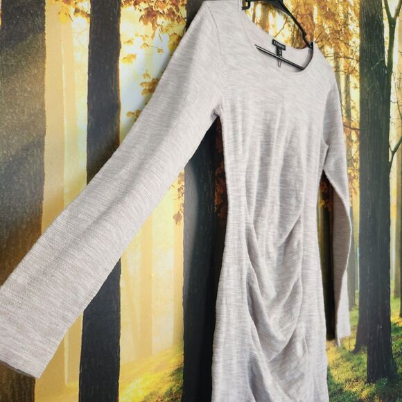 NWT Express Cream Ribbed Dress Body Con Long Sleeve Womens M Sweater - Picture 2 of 10